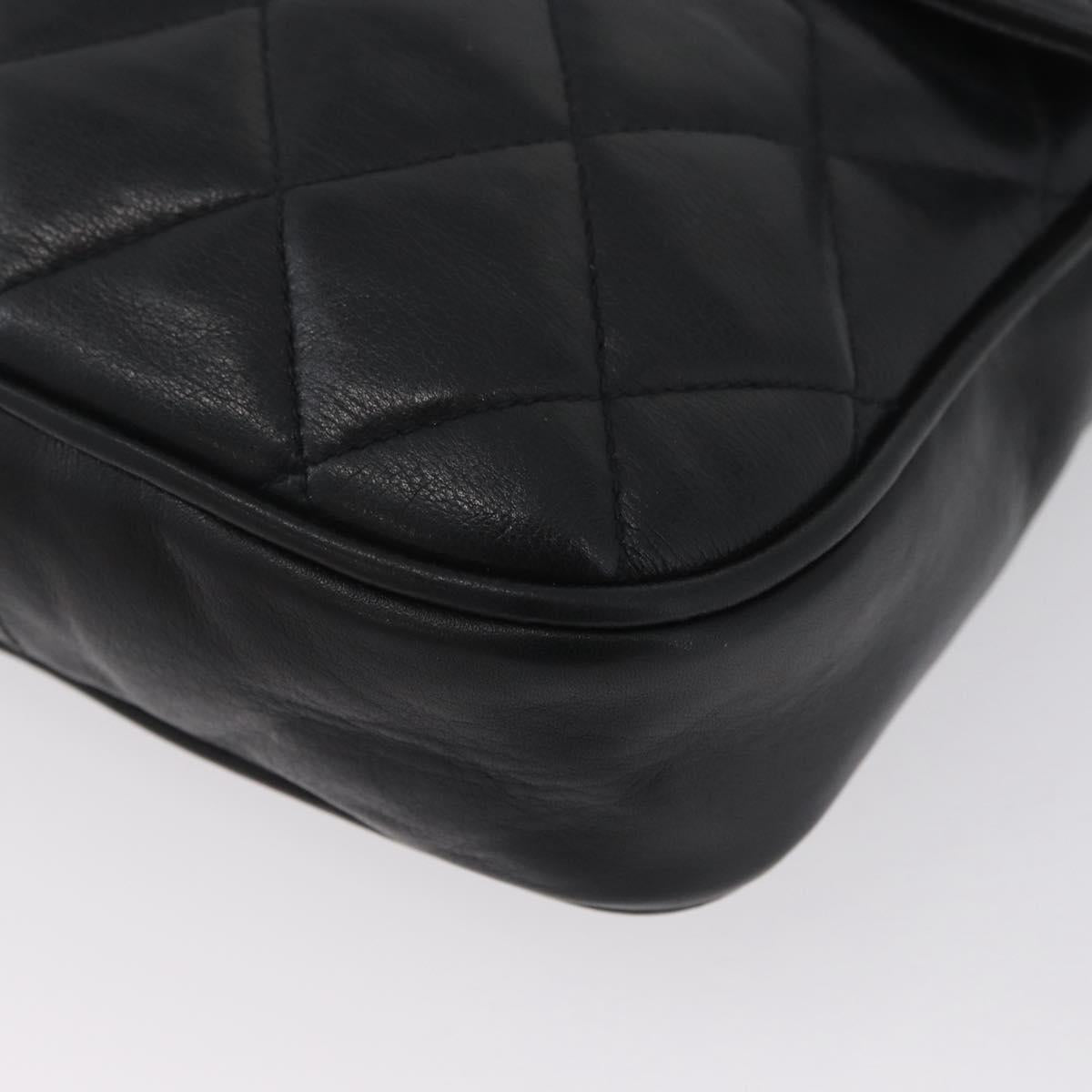 CHANEL Matelasse Chain Shoulder Bag Lamb Skin Black Gold CC Auth bs34036
