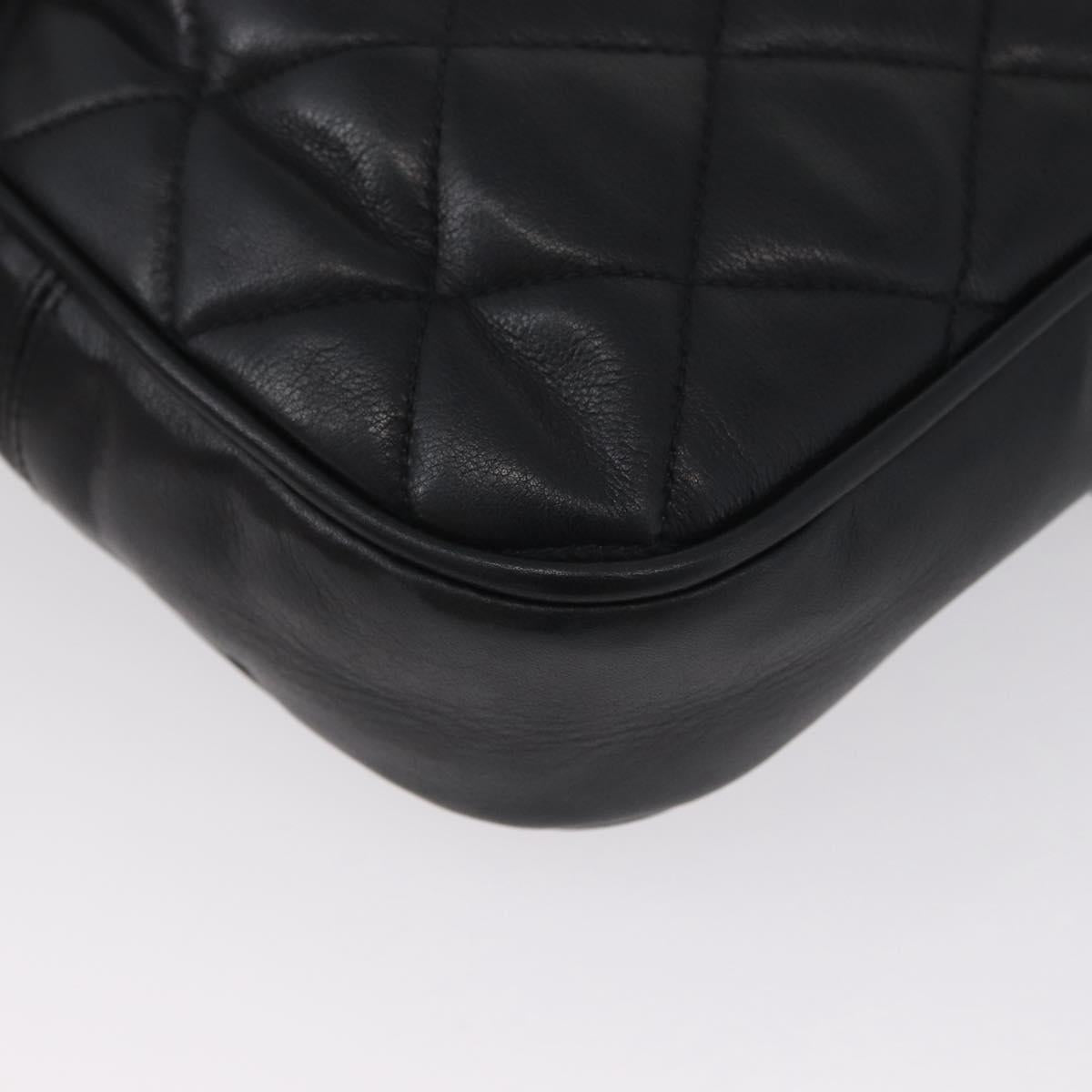 CHANEL Matelasse Chain Shoulder Bag Lamb Skin Black Gold CC Auth bs34036