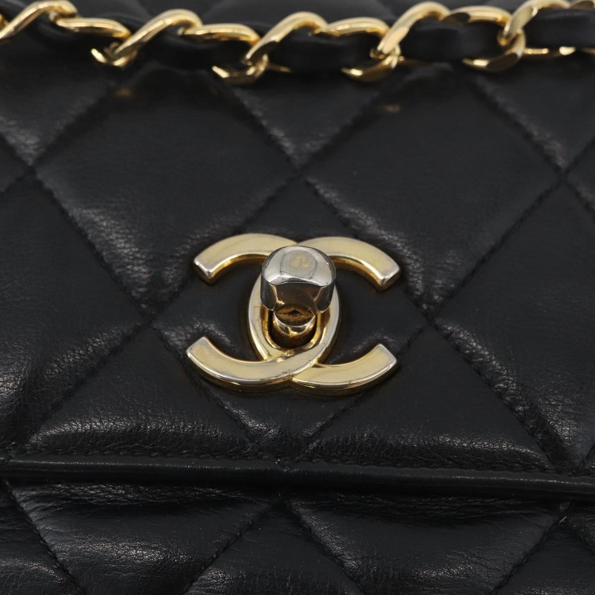CHANEL Matelasse Chain Shoulder Bag Lamb Skin Black Gold CC Auth bs34036