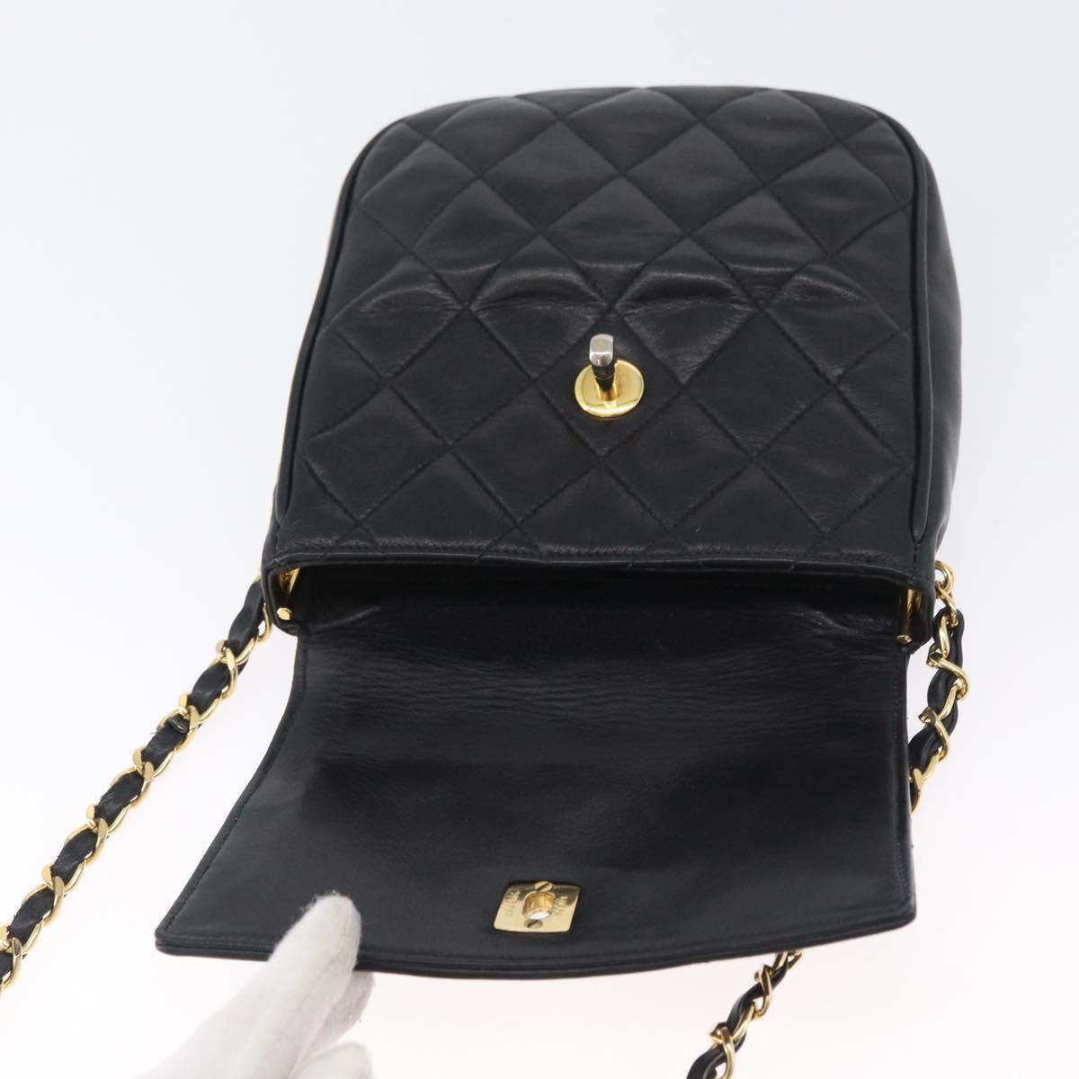 CHANEL Matelasse Chain Shoulder Bag Lamb Skin Black Gold CC Auth bs34036
