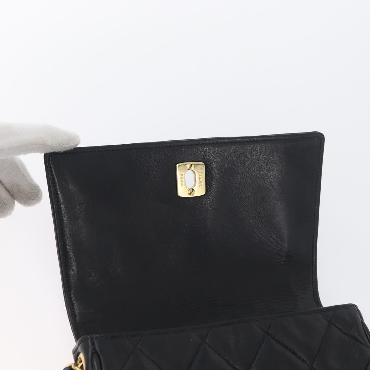 CHANEL Matelasse Chain Shoulder Bag Lamb Skin Black Gold CC Auth bs34036