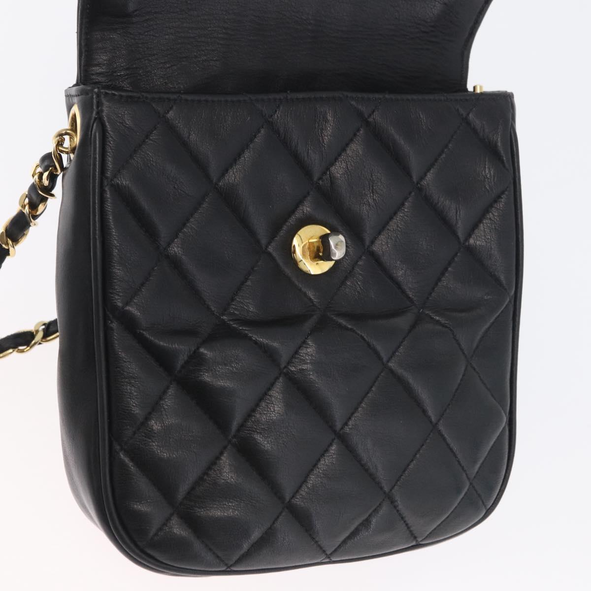 CHANEL Matelasse Chain Shoulder Bag Lamb Skin Black Gold CC Auth bs34036