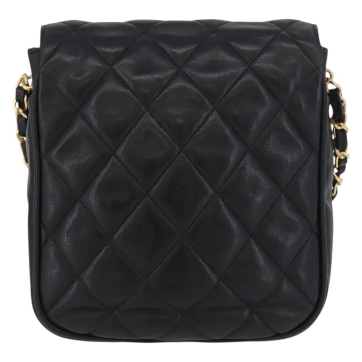 CHANEL Matelasse Chain Shoulder Bag Lamb Skin Black Gold CC Auth bs34036