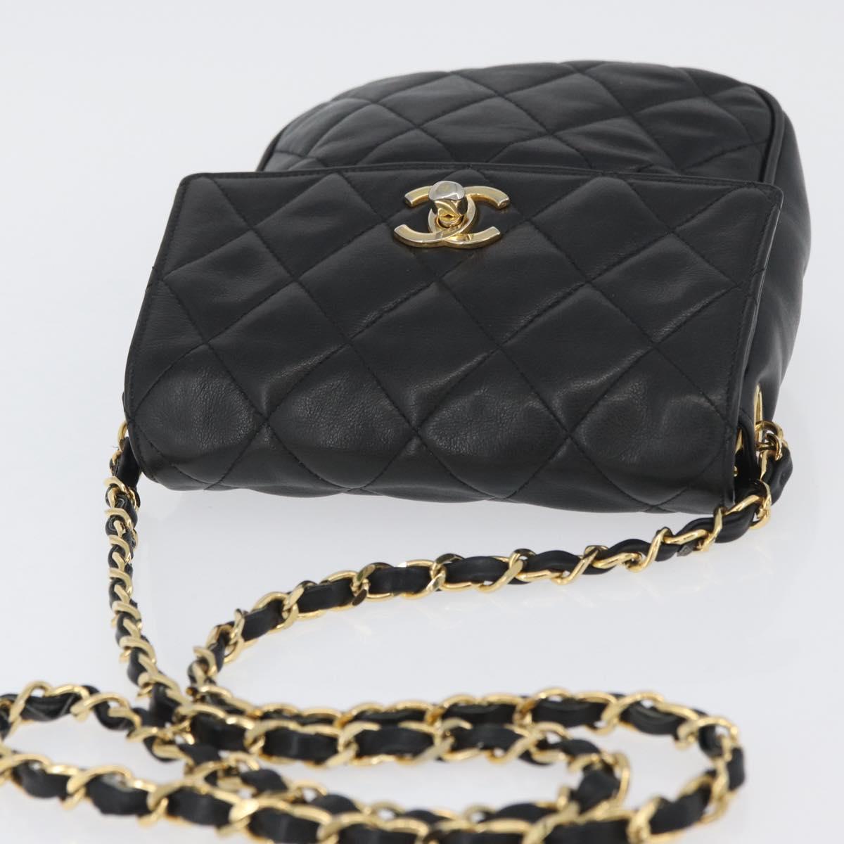 CHANEL Matelasse Chain Shoulder Bag Lamb Skin Black Gold CC Auth bs34036