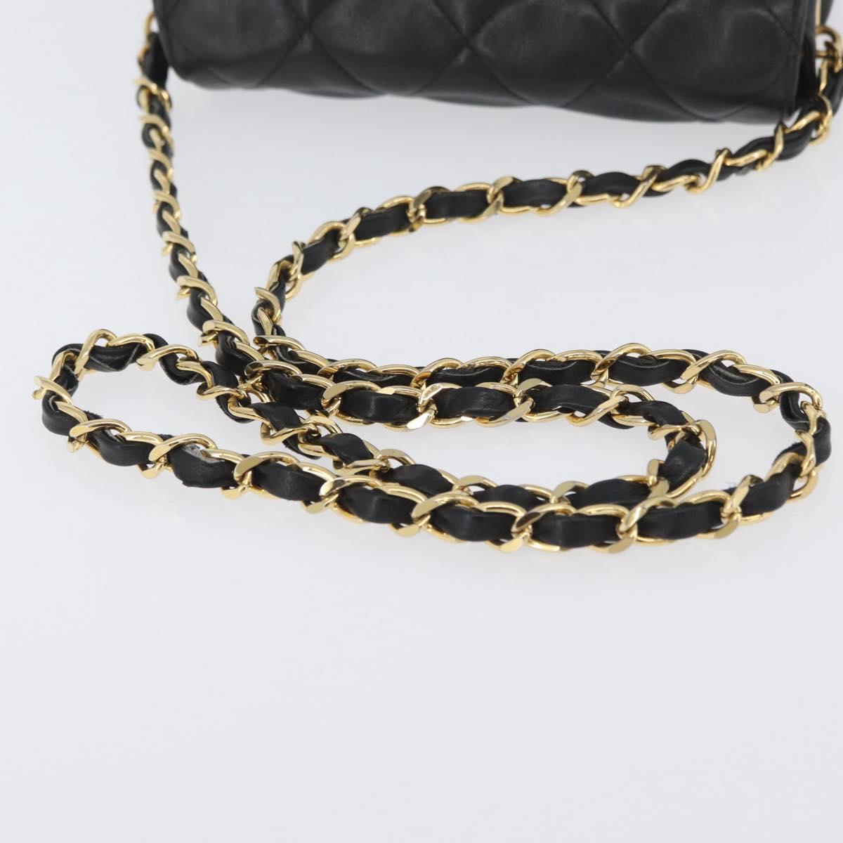 CHANEL Matelasse Chain Shoulder Bag Lamb Skin Black Gold CC Auth bs34036