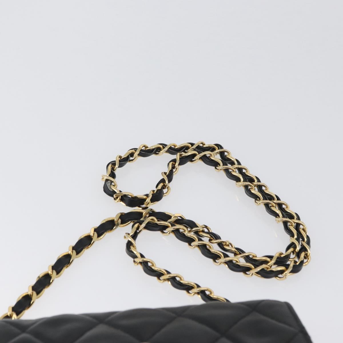 CHANEL Matelasse Chain Shoulder Bag Lamb Skin Black Gold CC Auth bs34036