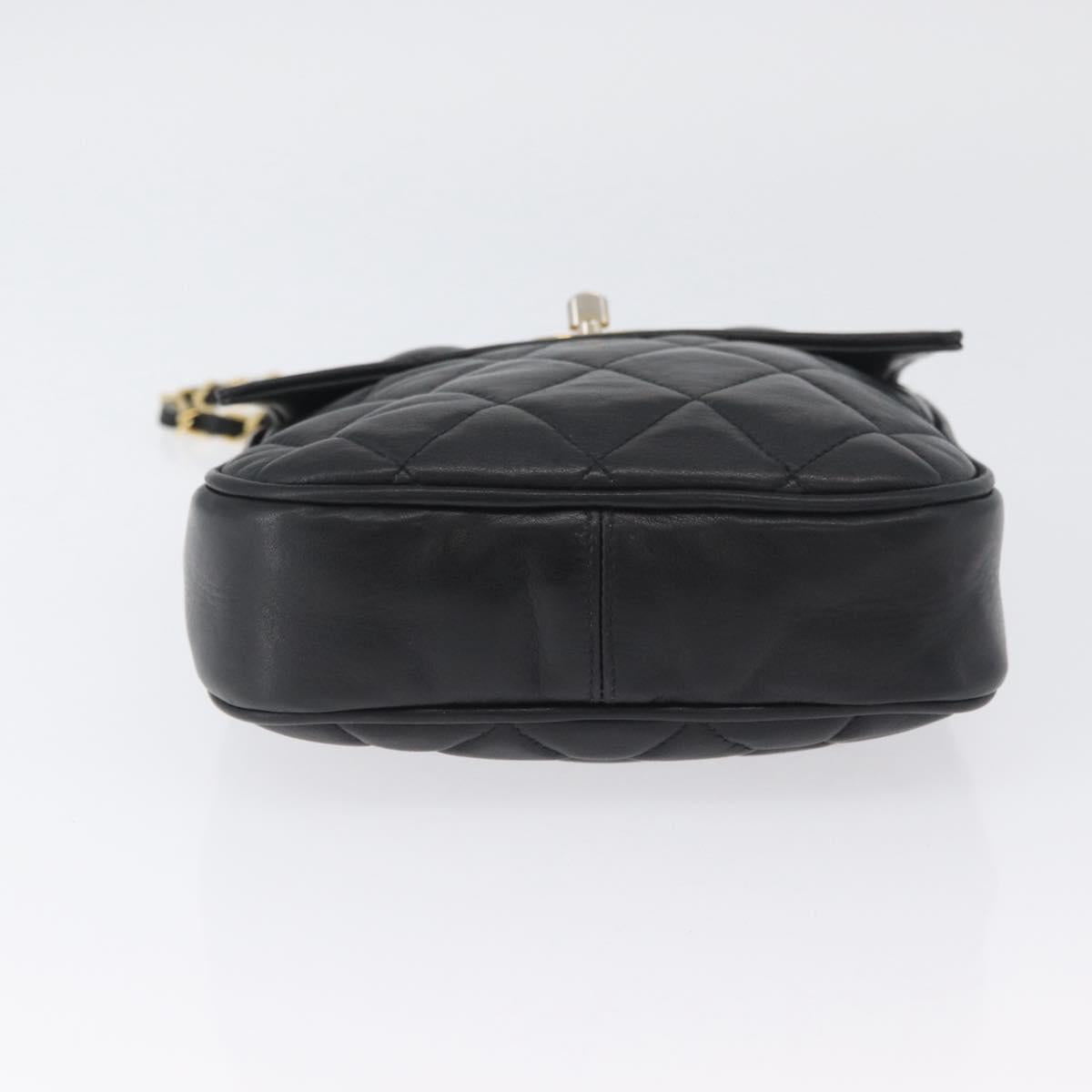 CHANEL Matelasse Chain Shoulder Bag Lamb Skin Black Gold CC Auth bs34036