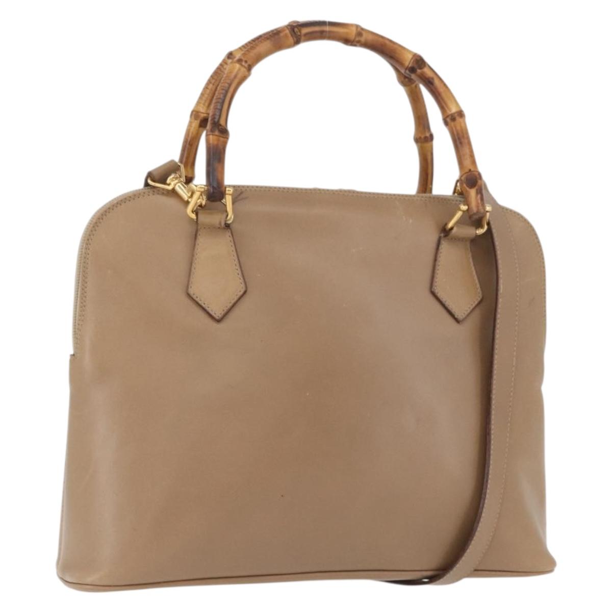 GUCCI Bamboo Tote Bag Leather Beige Gold 000 1186 0289 Auth bs34037