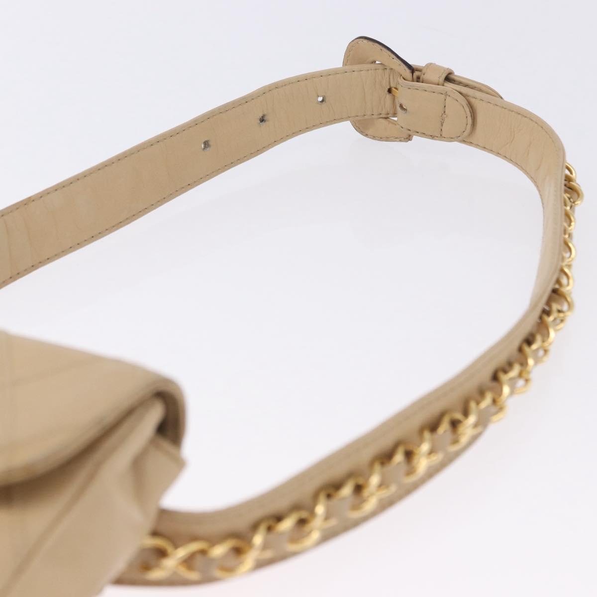CHANEL Waist bag Lamb Skin Beige Gold CC Auth bs34038