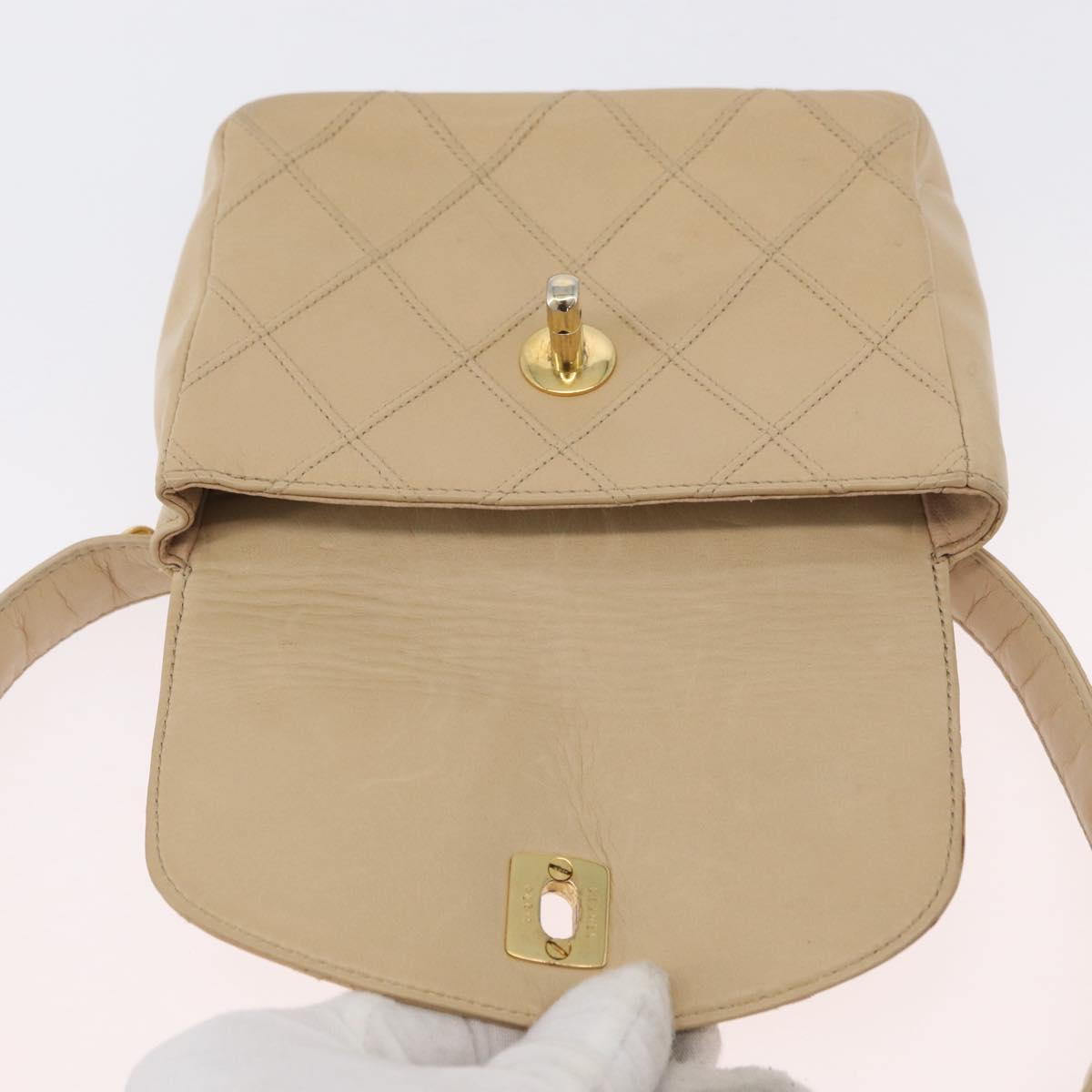 CHANEL Waist bag Lamb Skin Beige Gold CC Auth bs34038