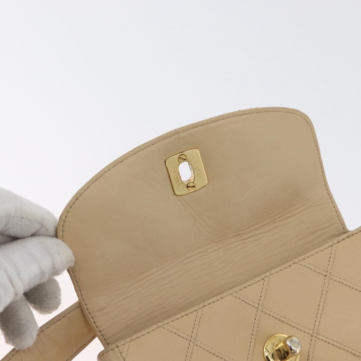 CHANEL Waist bag Lamb Skin Beige Gold CC Auth bs34038
