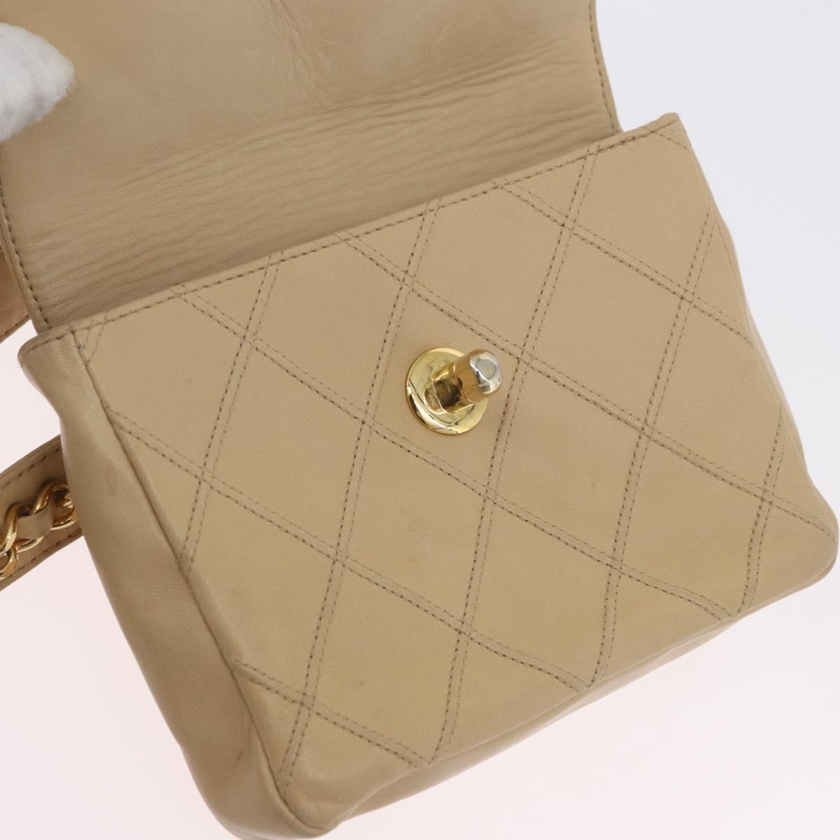 CHANEL Waist bag Lamb Skin Beige Gold CC Auth bs34038