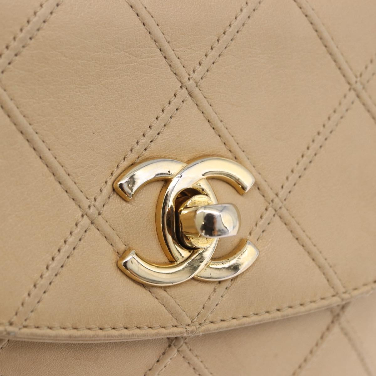 CHANEL Waist bag Lamb Skin Beige Gold CC Auth bs34038