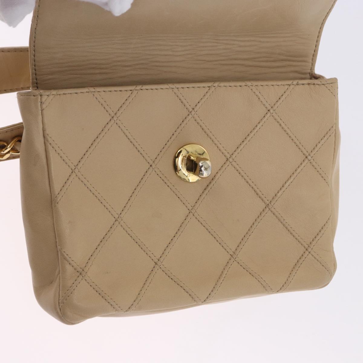 CHANEL Waist bag Lamb Skin Beige Gold CC Auth bs34038