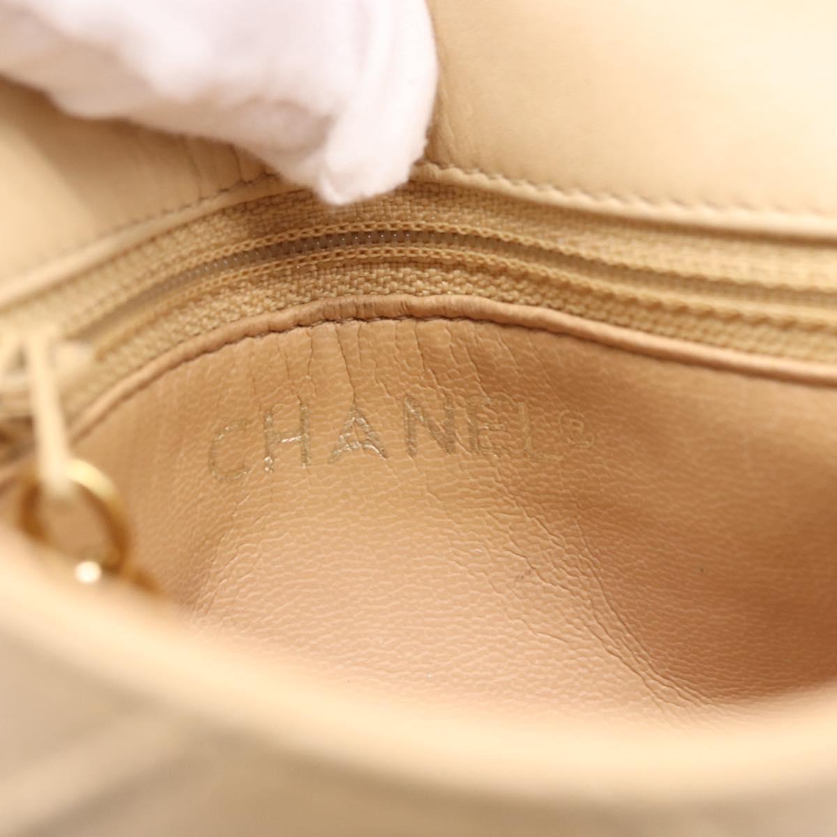CHANEL Waist bag Lamb Skin Beige Gold CC Auth bs34038