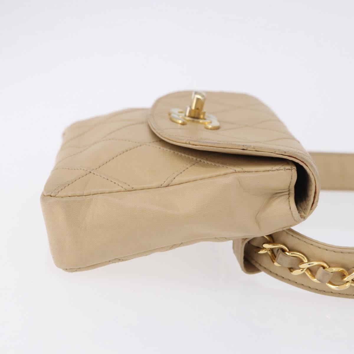 CHANEL Waist bag Lamb Skin Beige Gold CC Auth bs34038