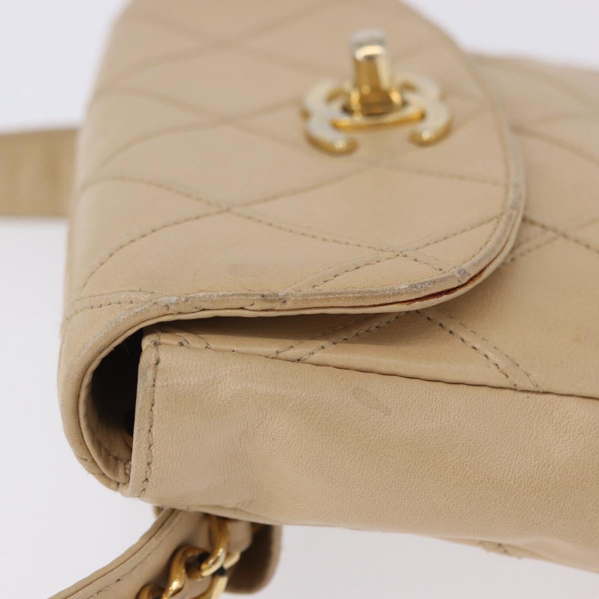 CHANEL Waist bag Lamb Skin Beige Gold CC Auth bs34038