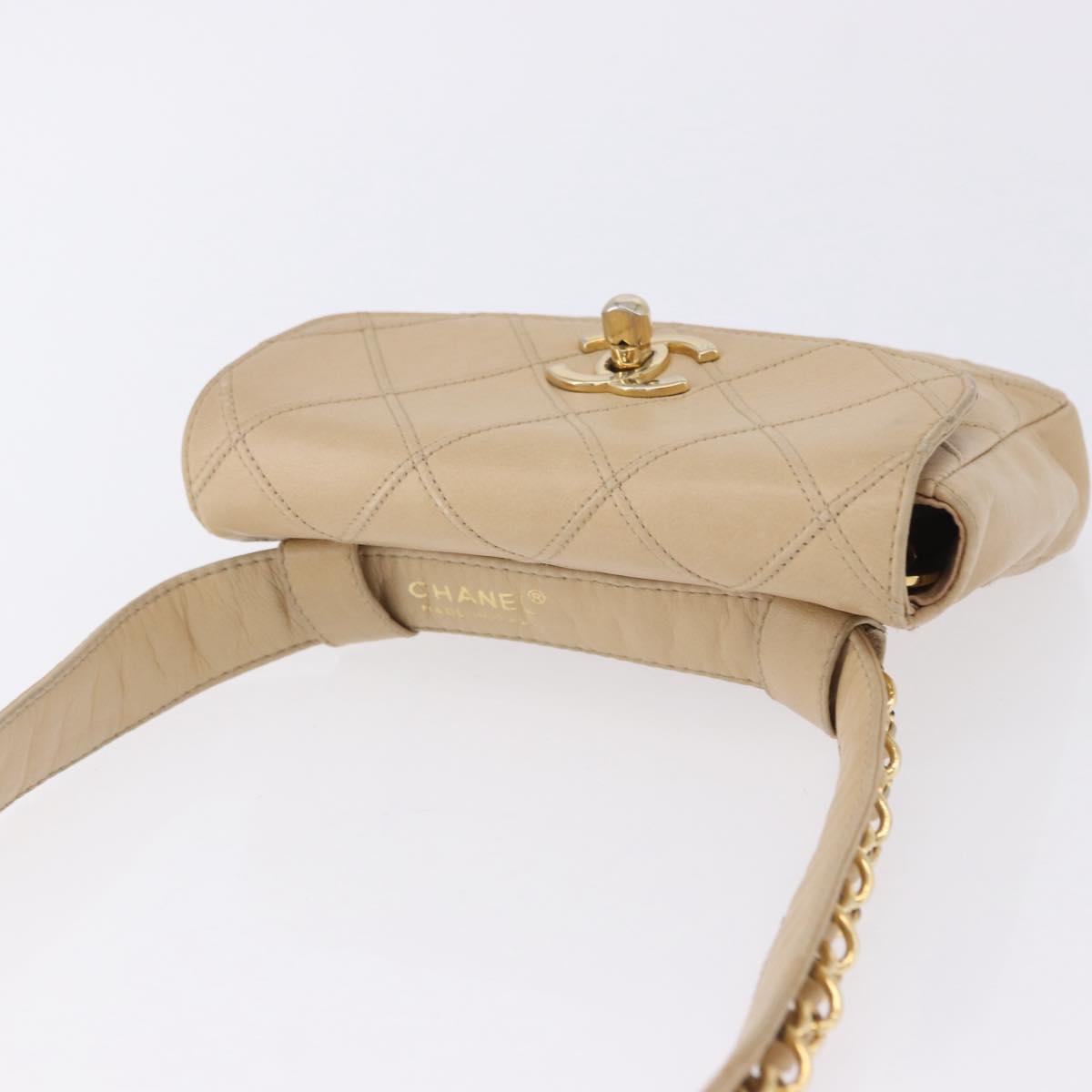CHANEL Waist bag Lamb Skin Beige Gold CC Auth bs34038