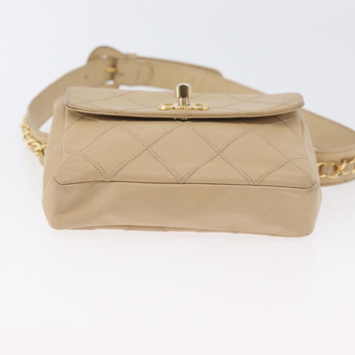 CHANEL Waist bag Lamb Skin Beige Gold CC Auth bs34038