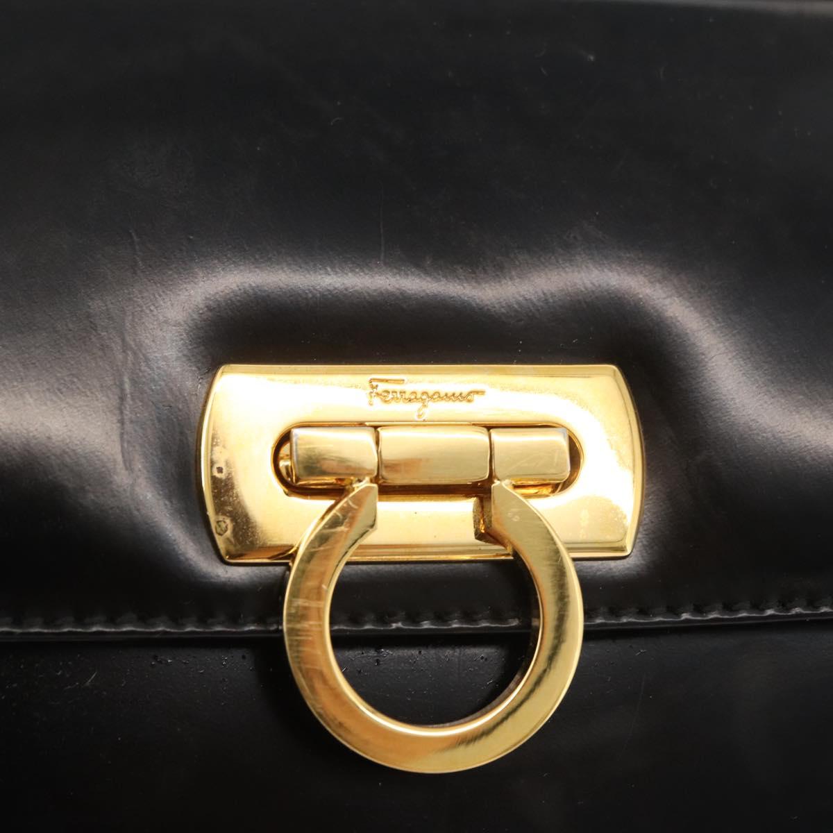 Salvatore Ferragamo Gancini Hand Bag Patent leather 2way Black Gold Auth bs34043