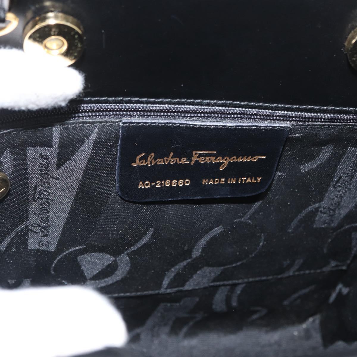 Salvatore Ferragamo Gancini Hand Bag Patent leather 2way Black Gold Auth bs34043