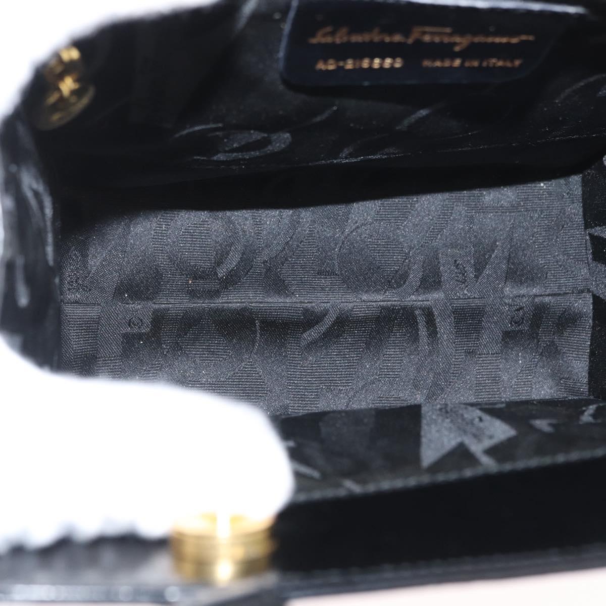 Salvatore Ferragamo Gancini Hand Bag Patent leather 2way Black Gold Auth bs34043
