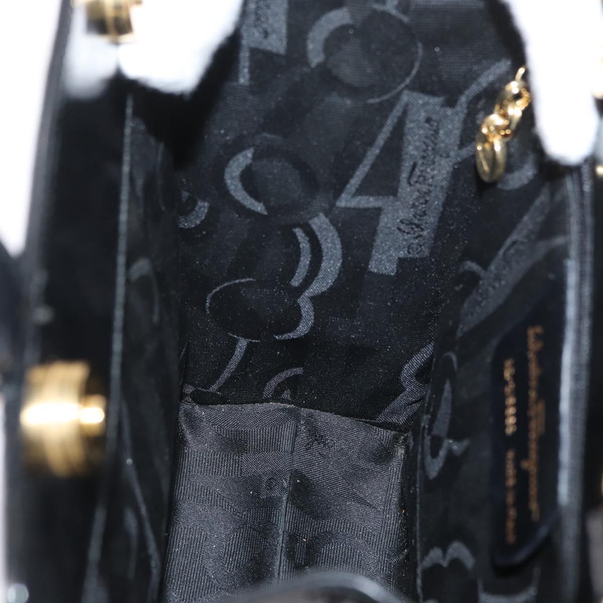 Salvatore Ferragamo Gancini Hand Bag Patent leather 2way Black Gold Auth bs34043