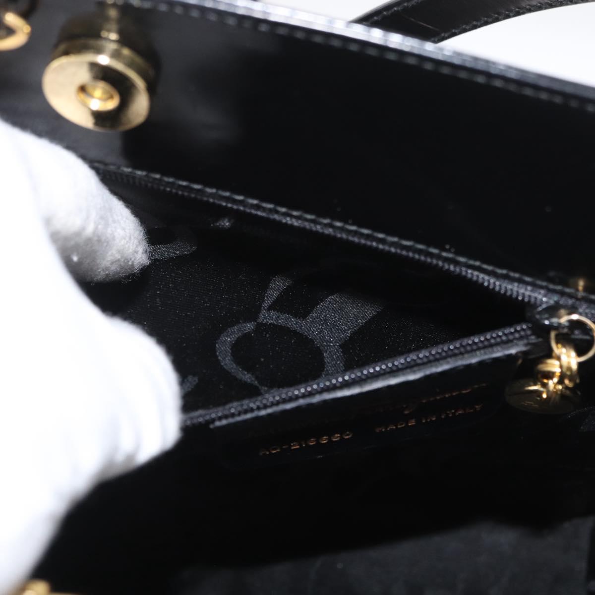 Salvatore Ferragamo Gancini Hand Bag Patent leather 2way Black Gold Auth bs34043