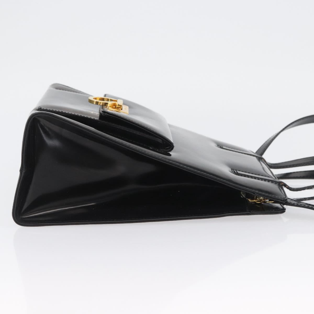 Salvatore Ferragamo Gancini Hand Bag Patent leather 2way Black Gold Auth bs34043