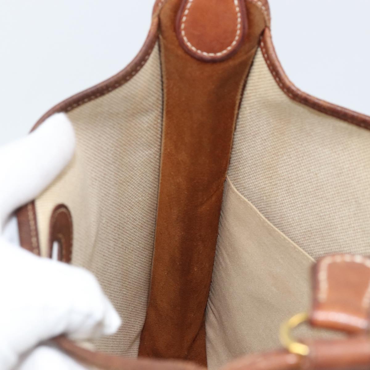 HERMES Vespa PM Shoulder Bag Canvas Beige Auth bs34046