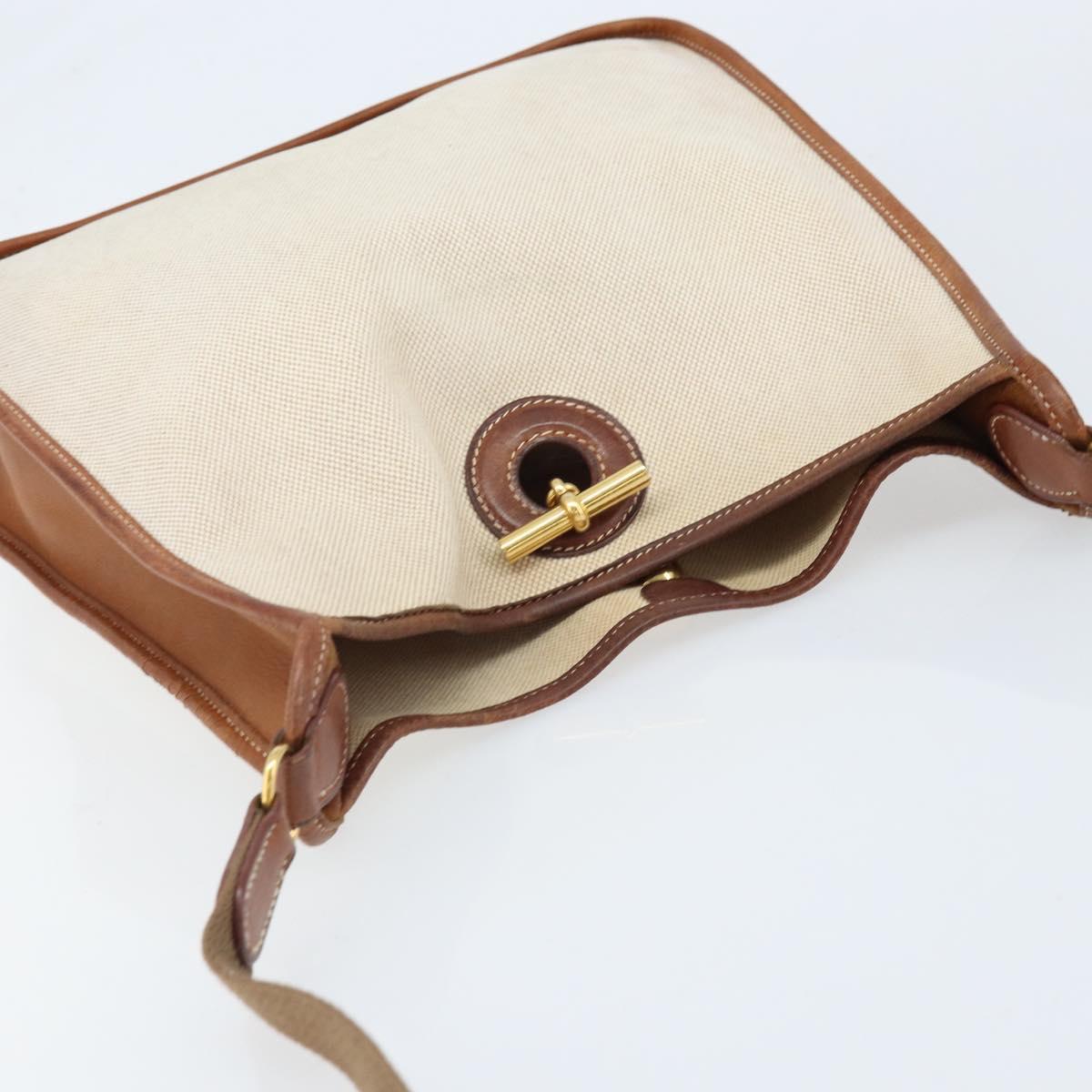 HERMES Vespa PM Shoulder Bag Canvas Beige Auth bs34046