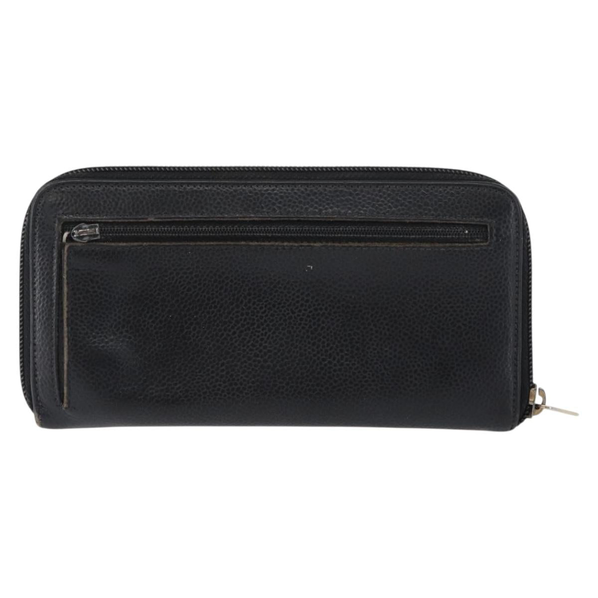 CHANEL Wallet Caviar Skin 2 Set Black Beige CC Auth bs34047