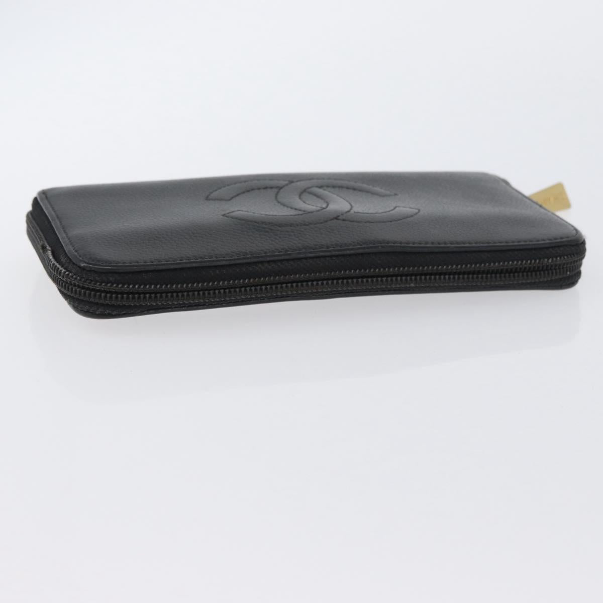 CHANEL Wallet Caviar Skin 2 Set Black Beige CC Auth bs34047