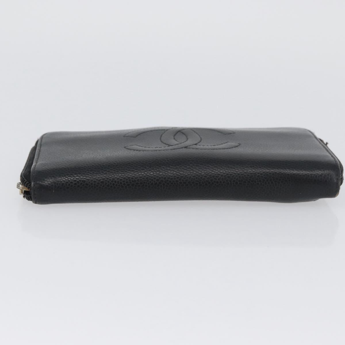 CHANEL Wallet Caviar Skin 2 Set Black Beige CC Auth bs34047