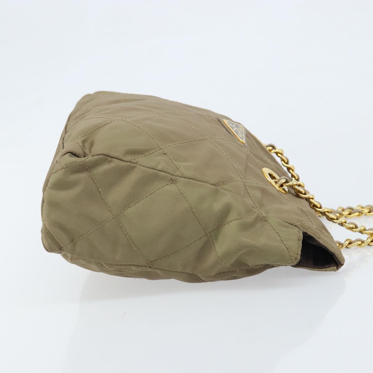 PRADA Chain Shoulder Bag Nylon Beige Gold Auth bs34053