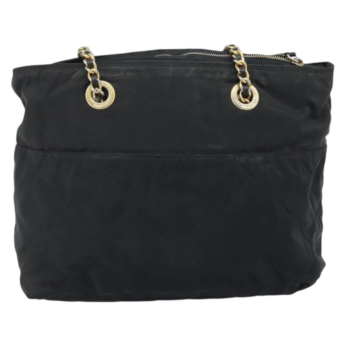 PRADA Chain Shoulder Bag Nylon Gold Black Auth bs34054