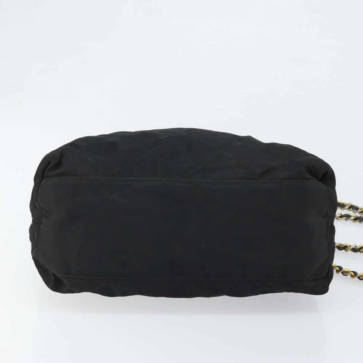 PRADA Chain Shoulder Bag Nylon Gold Black Auth bs34054