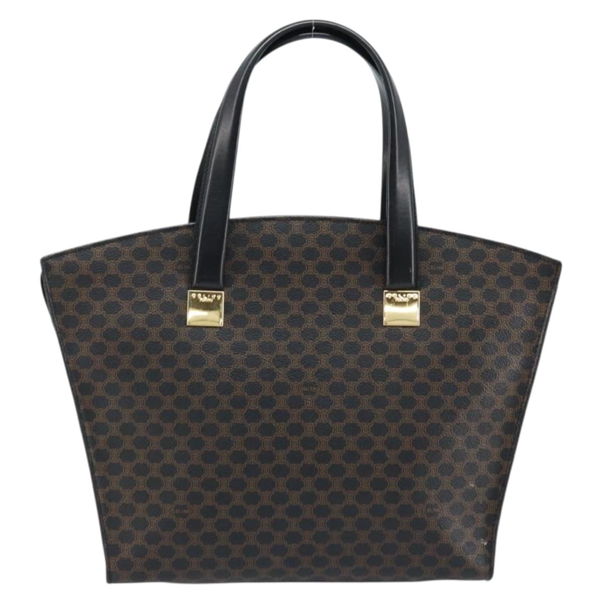 CELINE Macadam Canvas Hand Bag PVC Leather Black Gold Auth bs34056