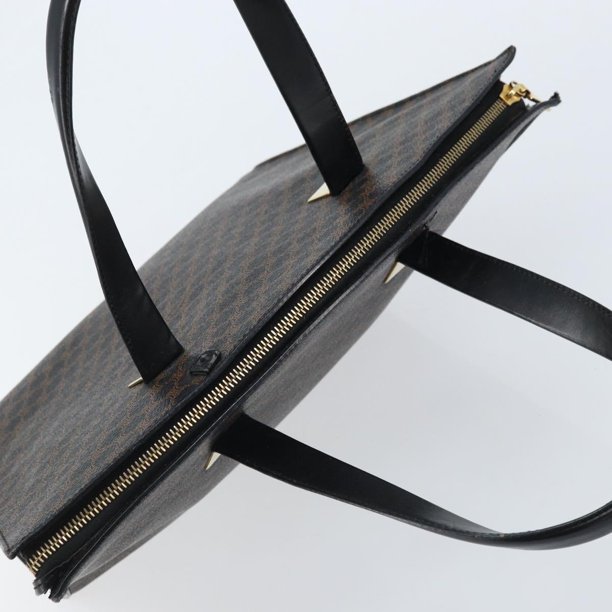 CELINE Macadam Canvas Hand Bag PVC Leather Black Gold Auth bs34056