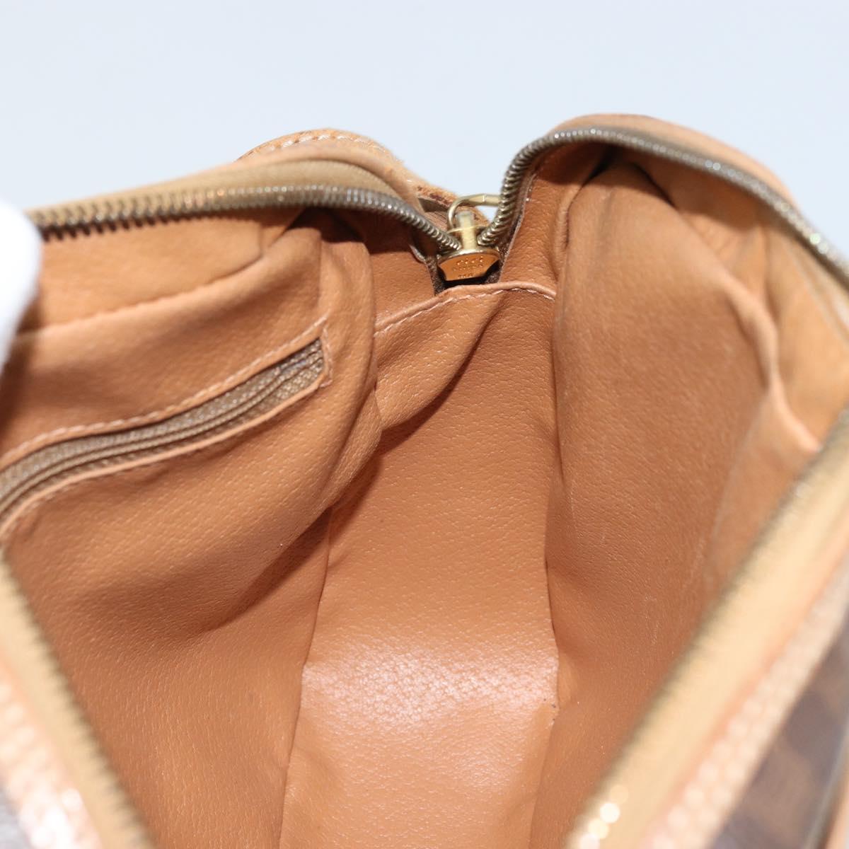 CELINE Macadam Canvas Shoulder Bag PVC Brown Gold Auth bs34058