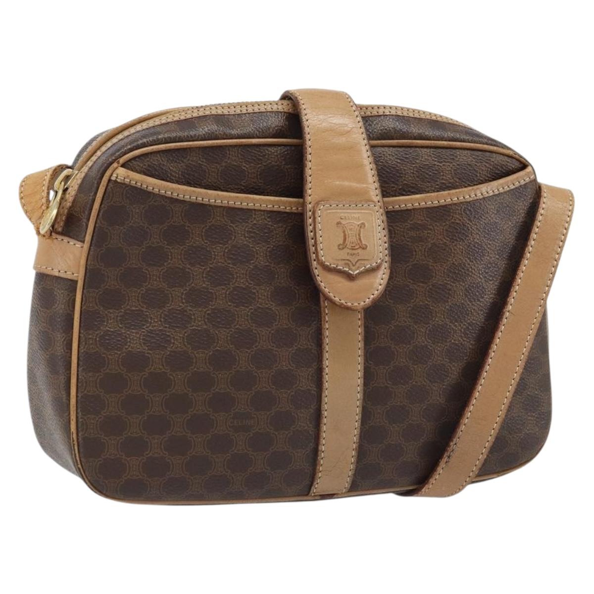 CELINE Macadam Canvas Shoulder Bag PVC Brown Gold Auth bs34058