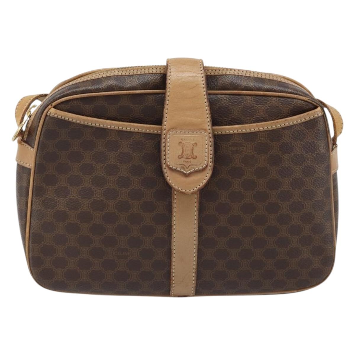 CELINE Macadam Canvas Shoulder Bag PVC Brown Gold Auth bs34058
