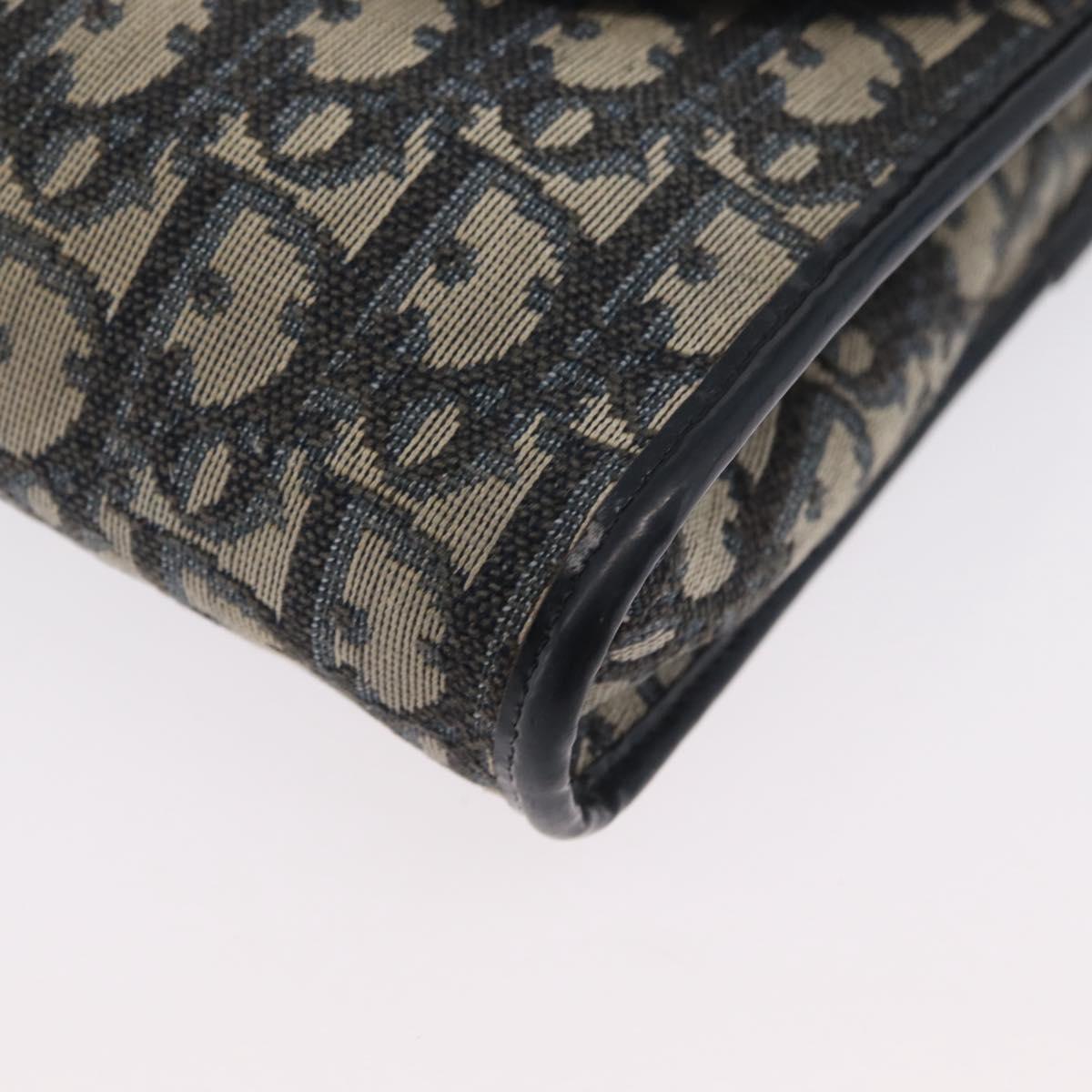 Christian Dior Trotter Canvas Chain Shoulder Bag Navy Gold Auth bs34064