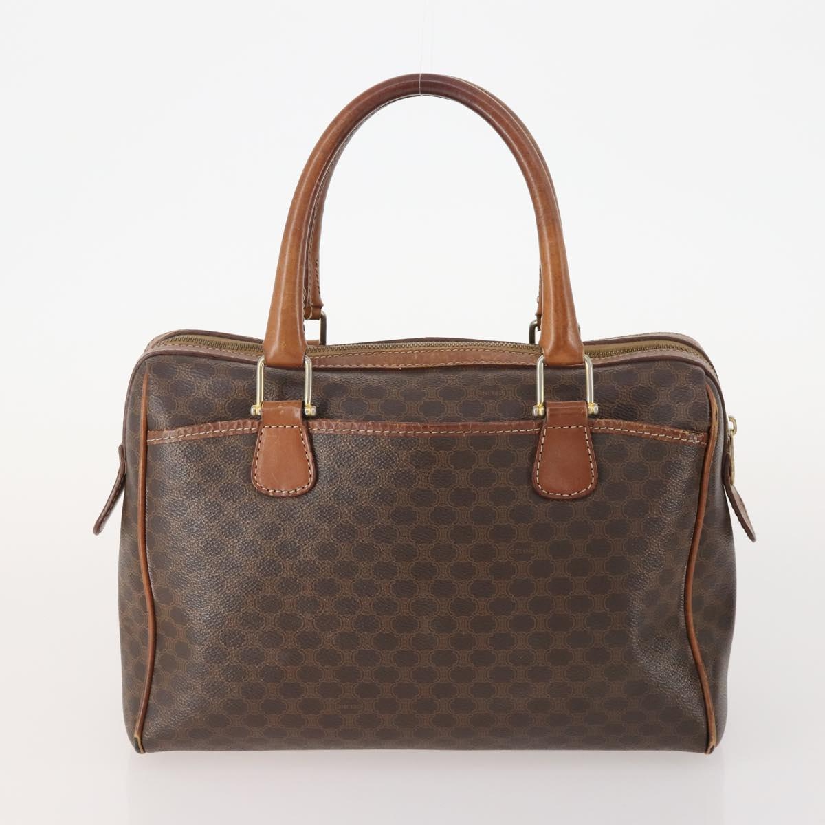 CELINE Macadam Canvas Hand Bag PVC Leather 2 Set Brown Navy Auth bs34088