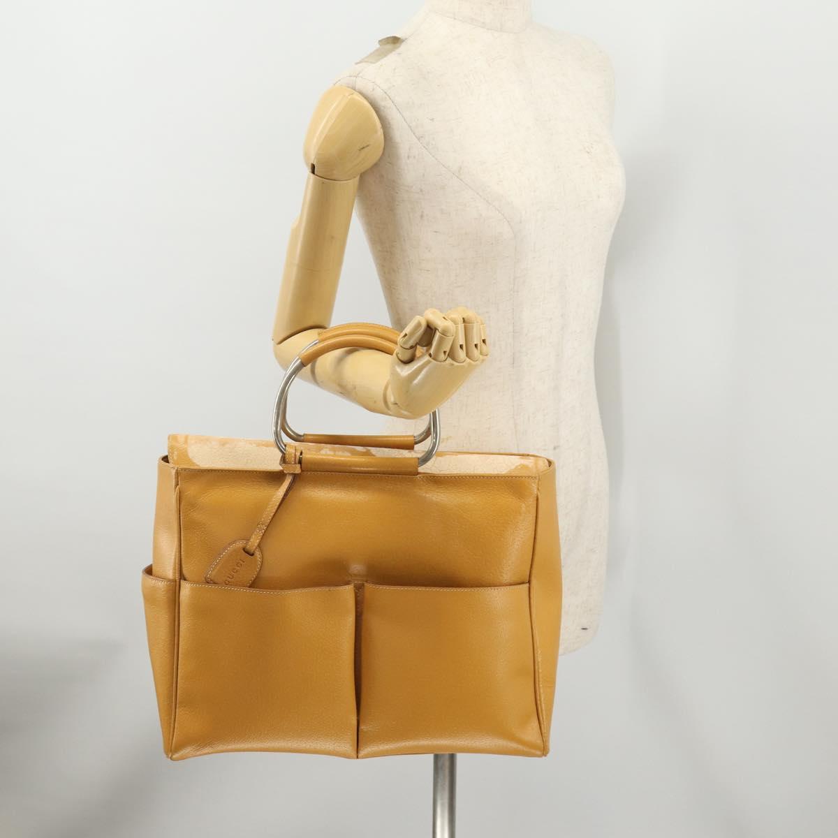 GUCCI Hand Bag Leather Beige Auth bs34089