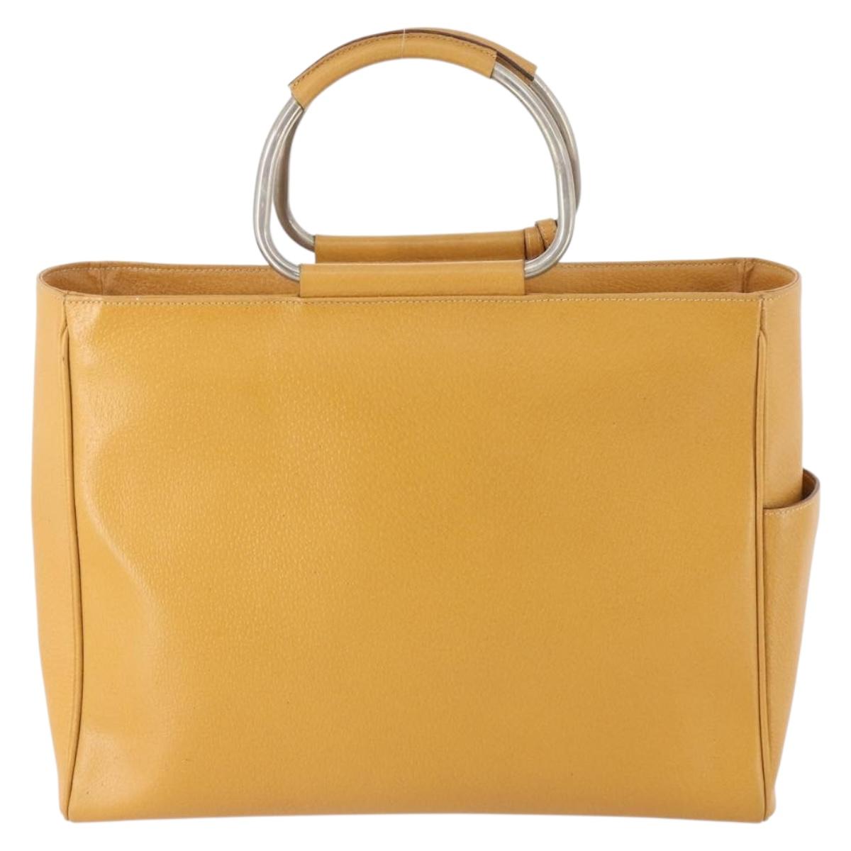 GUCCI Hand Bag Leather Beige Auth bs34089