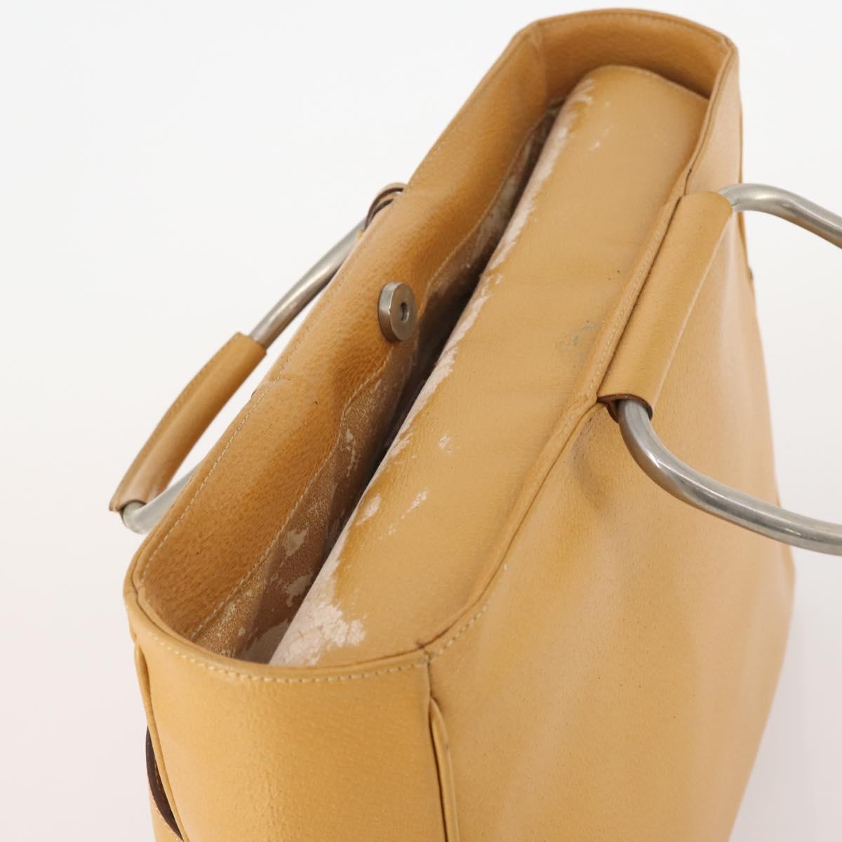 GUCCI Hand Bag Leather Beige Auth bs34089