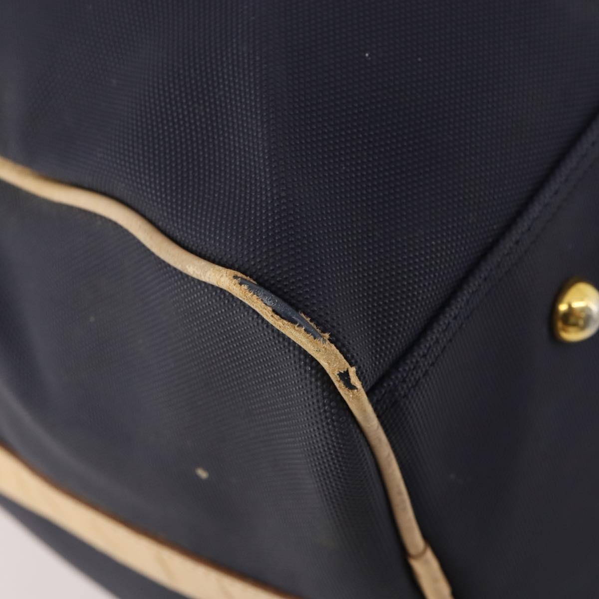 Christian Dior Boston Bag Coated Canvas Navy Gold Auth bs34091