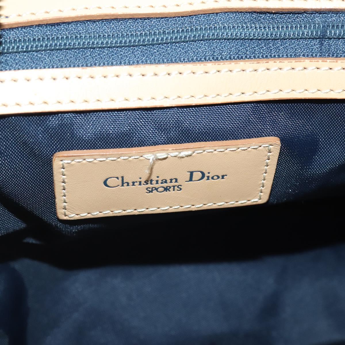 Christian Dior Boston Bag Coated Canvas Navy Gold Auth bs34091