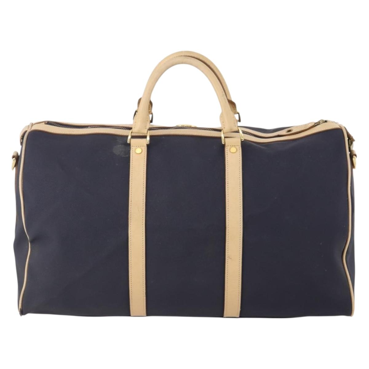 Christian Dior Boston Bag Coated Canvas Navy Gold Auth bs34091